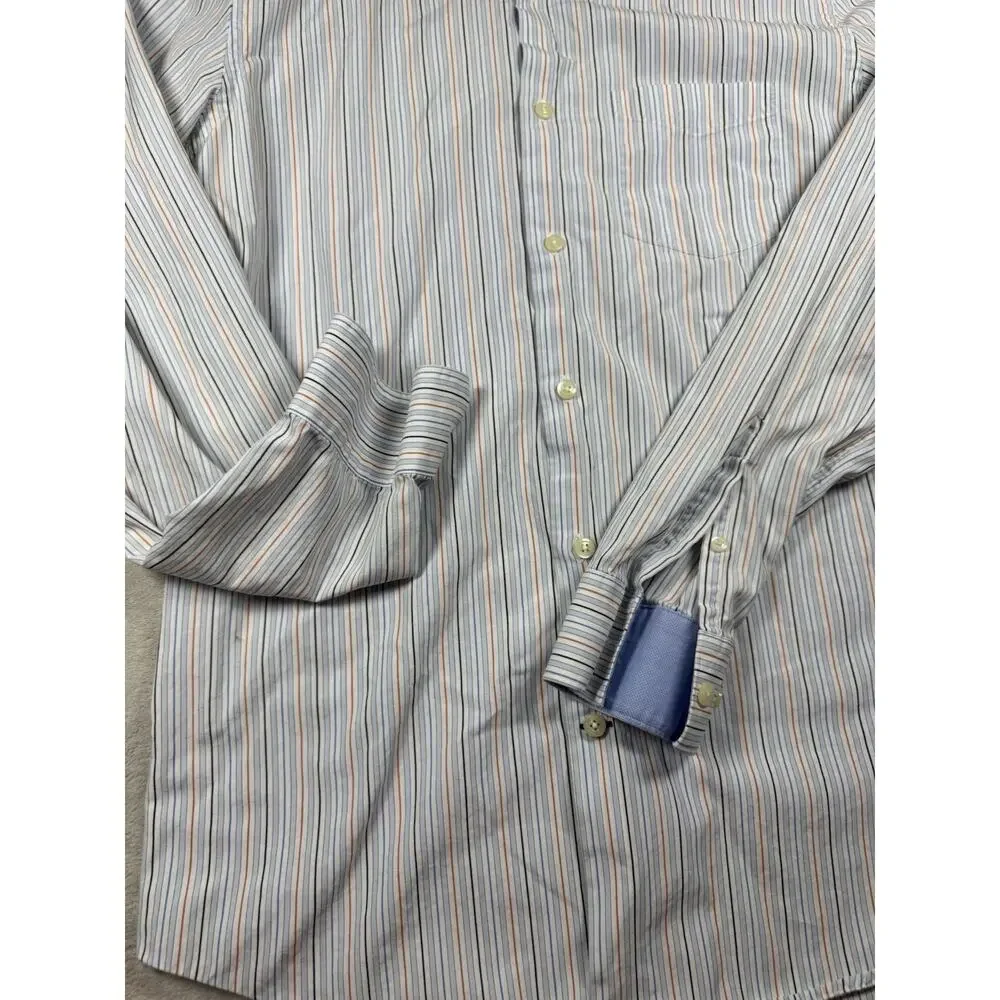 Banana Republic Men’s M 15-15.5 Fitted Dress Shirt Blue Orange Stripe Long Sleev